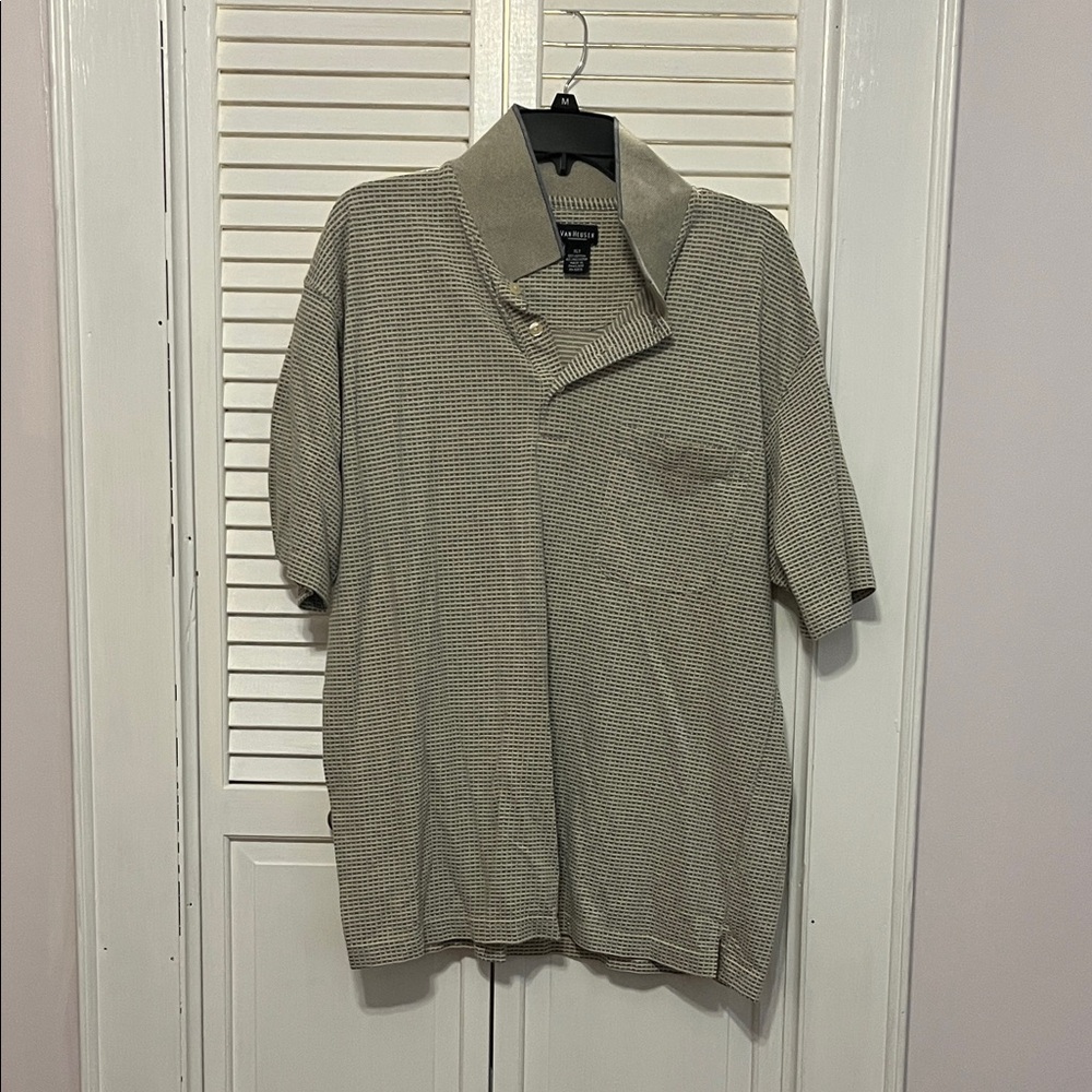Van Heusen Men's Checkered Beige Short Sleeve Shirt